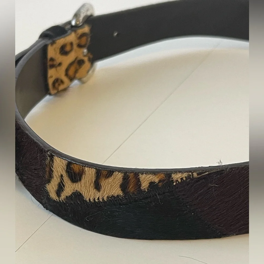Nine West Patchwork Ponyskin Animal Print Leather Belt Silver Buckle Large